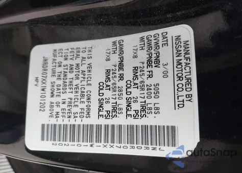 2001 Infiniti Qx4 Luxury z USA, uszkodzony, nr VIN JNRDR07XX1W101202